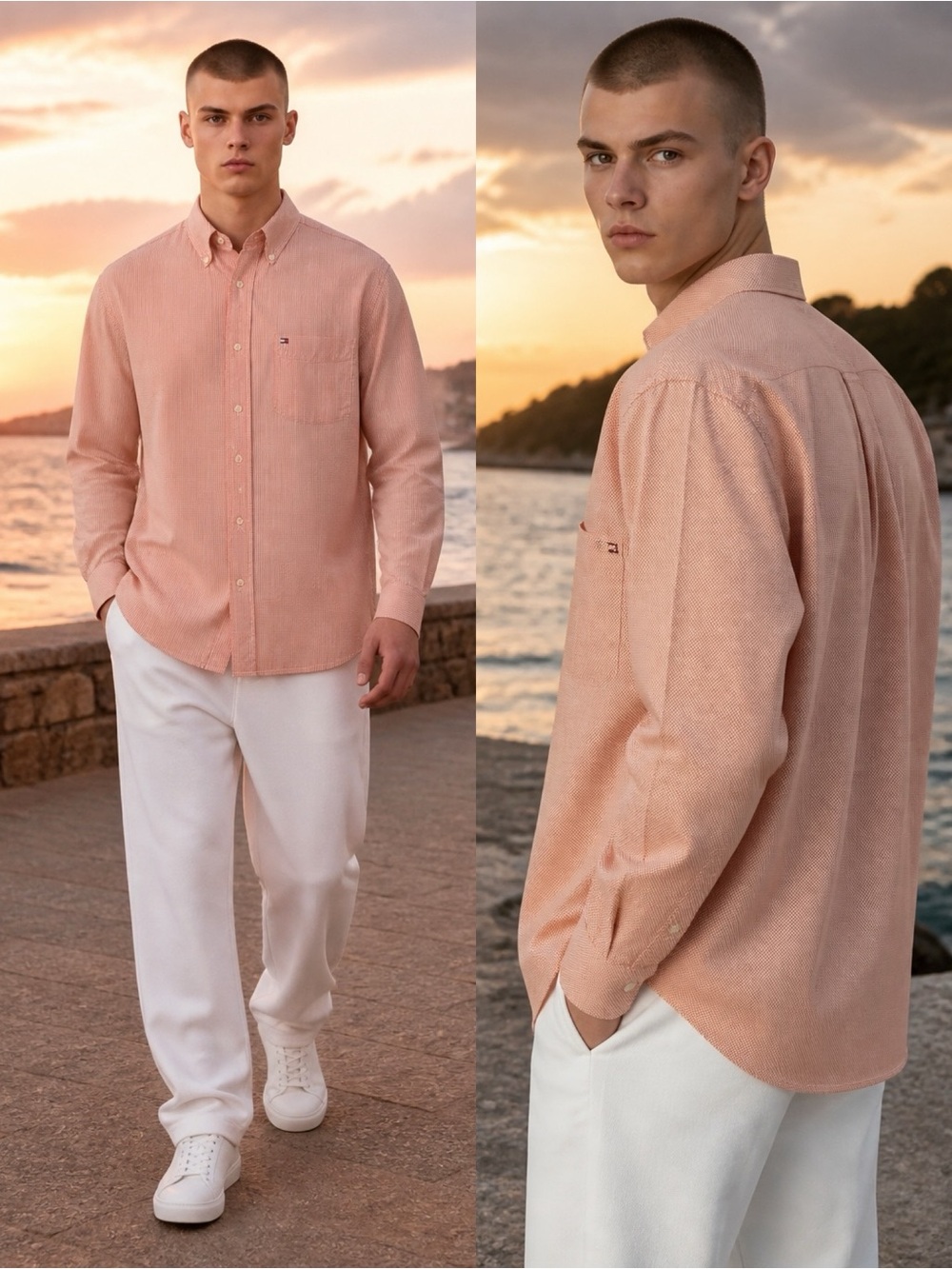 Tommy Hilfiger Peach White Mini Gingham Button Down Shirt Men's S/P Preppy